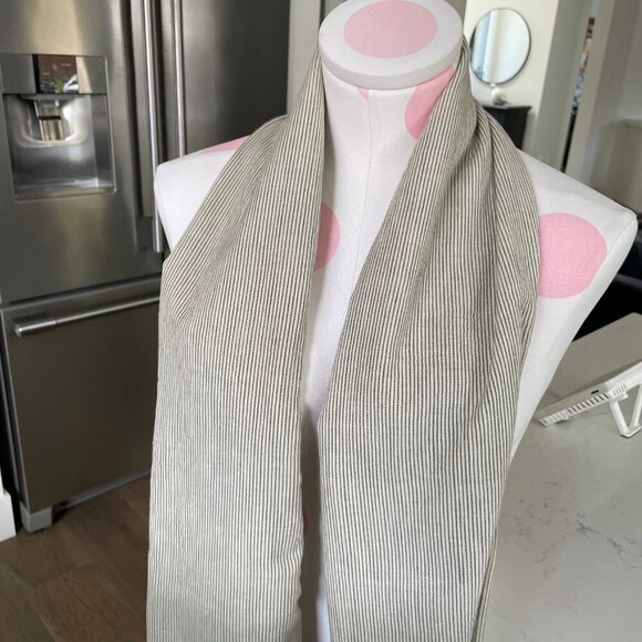 Striped Lightweight Ombre Fringed Wrap or Scarf Cream + Green - no tags - Picture 6 of 7